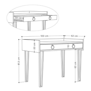 Weißer Schreibtisch mit schwarzen Metallbeinen und Sponge-Schublade 100x62x81,5