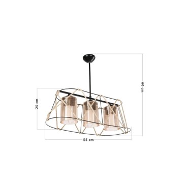 Gezegen ASZ0986 3-Licht-Pendelleuchte schwarzes Metall und Seil