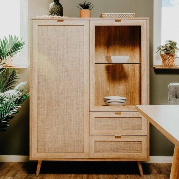 Sideboard 2 Türen und 2 Schubladen Korbwaren Effekt Bali 53ANEW