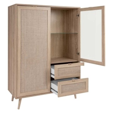 Sideboard 2 Türen und 2 Schubladen Korbwaren Effekt Bali 53ANEW