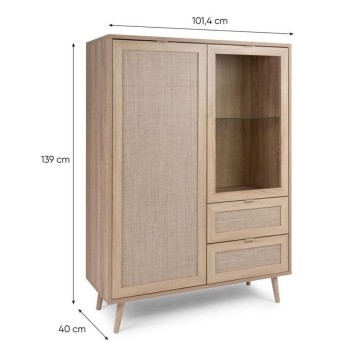 Sideboard 2 Türen und 2 Schubladen Korbwaren Effekt Bali 53ANEW