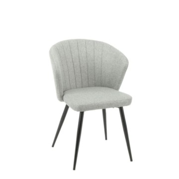 Eleganter Stuhl, gepolstert mit grauem Stoff und schwarzen Metallfüßen - Krid