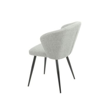 Eleganter Stuhl, gepolstert mit grauem Stoff und schwarzen Metallfüßen - Krid
