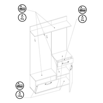 Dielenschrank 104 cm mit Schuhschrank und Spiegel - Mosso
