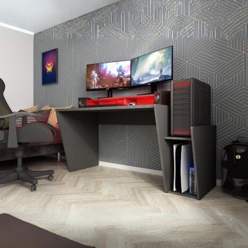 Reversible Schreibtisch Spiel 5021 anthrazit doppelte Ablage und Led Lichter 150x66,9x85,5H
