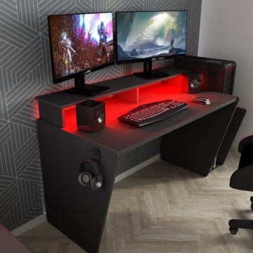 Reversible Schreibtisch Spiel 5021 anthrazit doppelte Ablage und Led Lichter 150x66,9x85,5H