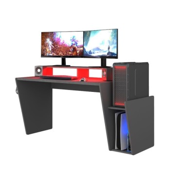 Reversible Schreibtisch Spiel 5021 anthrazit doppelte Ablage und Led Lichter 150x66,9x85,5H