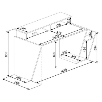 Reversible Schreibtisch Spiel 5021 anthrazit doppelte Ablage und Led Lichter 150x66,9x85,5H