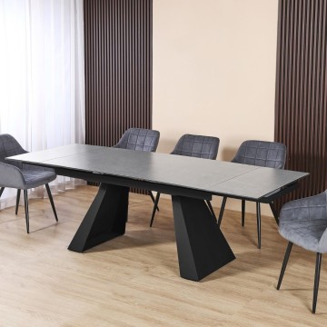 Ausziehtisch 160x90 cm aus schwarzer Keramik und schwarzem Metall - Ariel