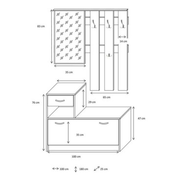 Eingangsschrank 100x180H cm mit Spiegel und Kleiderbügel in getragenem Weiß - Rudolf