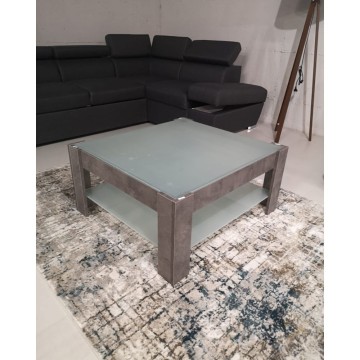 Couchtisch aus Zement mit doppelter Glasablage Homy