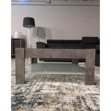 Couchtisch aus Zement mit doppelter Glasablage Homy