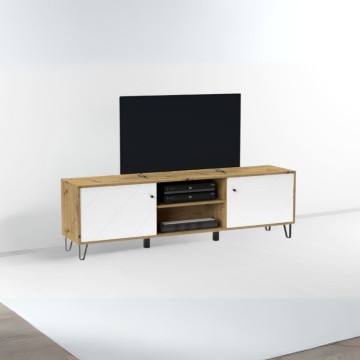 TV-Ständer mit 2 Türen und offenem Fach Eiche weiß Bollo2 183,4x40x55,5H