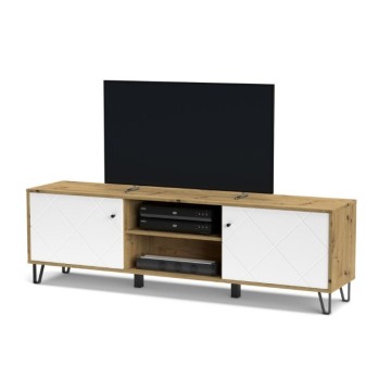 TV-Ständer mit 2 Türen und offenem Fach Eiche weiß Bollo2 183,4x40x55,5H