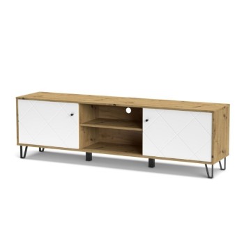 TV-Ständer mit 2 Türen und offenem Fach Eiche weiß Bollo2 183,4x40x55,5H