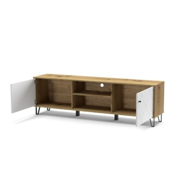 TV-Ständer mit 2 Türen und offenem Fach Eiche weiß Bollo2 183,4x40x55,5H