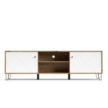 TV-Ständer mit 2 Türen und offenem Fach Eiche weiß Bollo2 183,4x40x55,5H