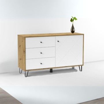 Sideboard 3 Schubladen und Tür Eiche weiß Bollo5 123,4x40x75,2H