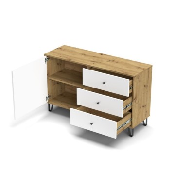 Sideboard 3 Schubladen und Tür Eiche weiß Bollo5 123,4x40x75,2H