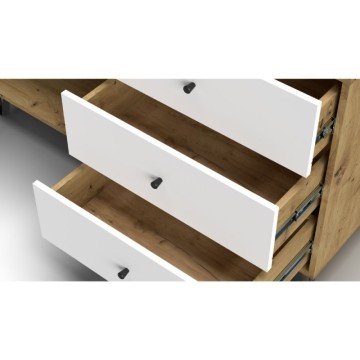 Sideboard 3 Schubladen und Tür Eiche weiß Bollo5 123,4x40x75,2H
