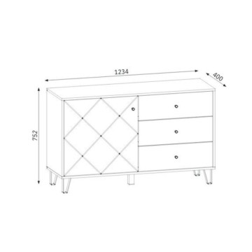 Sideboard 3 Schubladen und Tür Eiche weiß Bollo5 123,4x40x75,2H