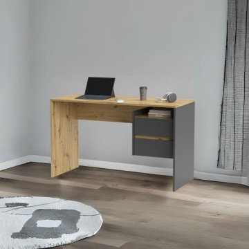 Eiche und anthrazit Schreibtisch mit 2 Schubladen Paco3 125x51.6x75.5H