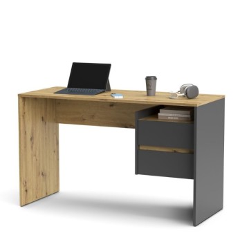 Eiche und anthrazit Schreibtisch mit 2 Schubladen Paco3 125x51.6x75.5H