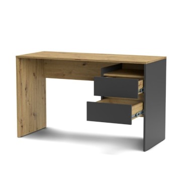 Eiche und anthrazit Schreibtisch mit 2 Schubladen Paco3 125x51.6x75.5H
