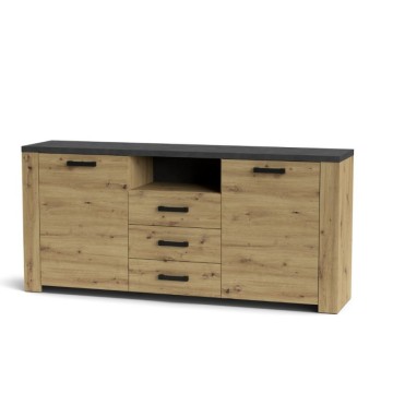 Sideboard Eiche und Anthrazit mit 2 Türen und 3 Schubladen Follow870 179.6x40x83h