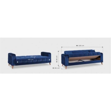 3-Sitzer-Sofa gesteppte Armlehnen mit Bettfunktion und Stauraum Columbia grauer Samt 225x84x85h