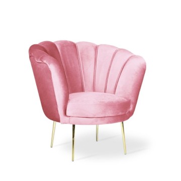 Orel Muschelsessel mit rosa Samt und goldenen Füßen