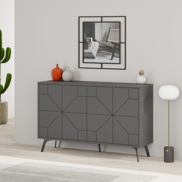 Sideboard 4 anthrazitfarbene Türen mit geometrischem Muster Dune 123x35x77,4