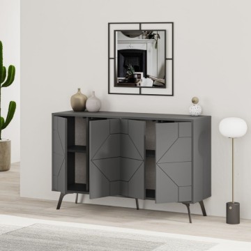 Sideboard 4 anthrazitfarbene Türen mit geometrischem Muster Dune 123x35x77,4