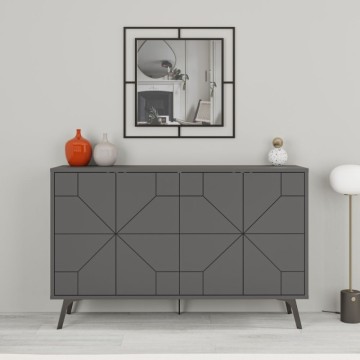 Sideboard 4 anthrazitfarbene Türen mit geometrischem Muster Dune 123x35x77,4