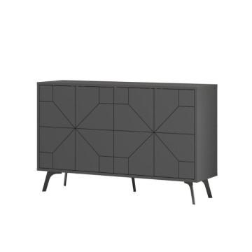 Sideboard 4 anthrazitfarbene Türen mit geometrischem Muster Dune 123x35x77,4