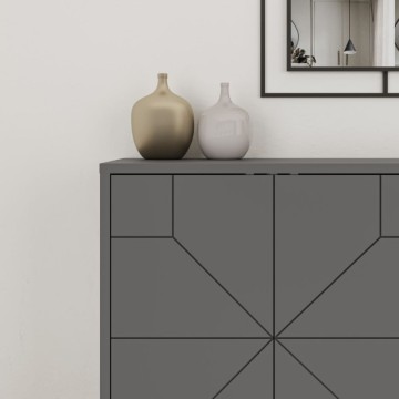 Sideboard 4 anthrazitfarbene Türen mit geometrischem Muster Dune 123x35x77,4