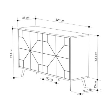 Sideboard 4 anthrazitfarbene Türen mit geometrischem Muster Dune 123x35x77,4