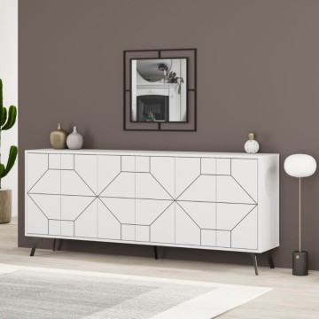 6-türiges weißes Sideboard mit geometrischem Muster Dune 184x35x77,4