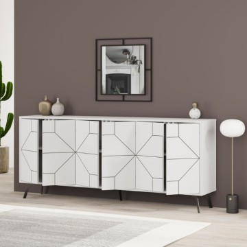 6-türiges weißes Sideboard mit geometrischem Muster Dune 184x35x77,4