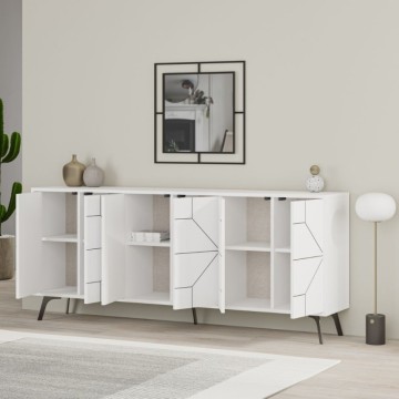6-türiges weißes Sideboard mit geometrischem Muster Dune 184x35x77,4