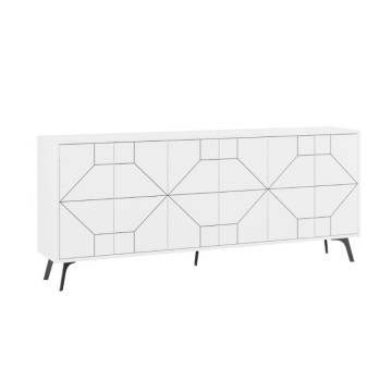 6-türiges weißes Sideboard mit geometrischem Muster Dune 184x35x77,4