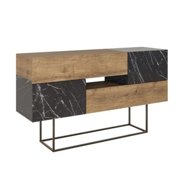 Sideboard aus Naturholz und schwarzem Marmor mit 2 Türen und 2 Schubladen Eros 145x40x82h