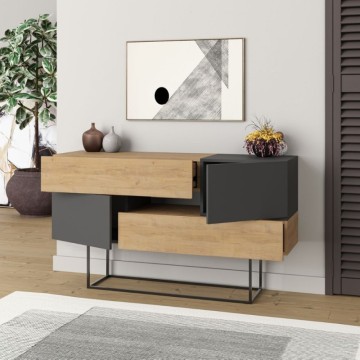 Eros Eiche und anthrazit Sideboard 2 Türen und 2 Schubladen 145x40x82h