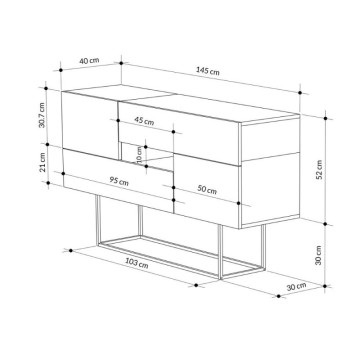 Eros Eiche und anthrazit Sideboard 2 Türen und 2 Schubladen 145x40x82h