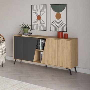 Sideboard Eiche und Anthrazit 4 Türen Fiona 180x35,6x82H