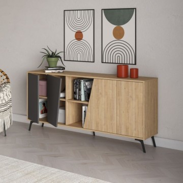 Sideboard Eiche und Anthrazit 4 Türen Fiona 180x35,6x82H