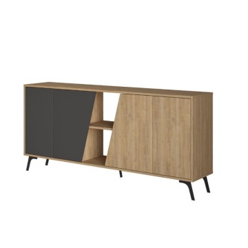 Sideboard Eiche und Anthrazit 4 Türen Fiona 180x35,6x82H