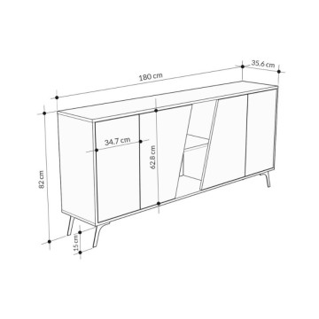 Sideboard Eiche und Anthrazit 4 Türen Fiona 180x35,6x82H