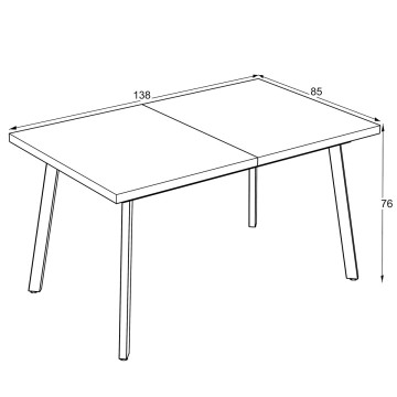 Ausziehtisch weiße Platte und schwarze Metallbeine Lini 138x85x76h