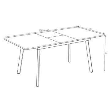 Ausziehtisch weiße Platte und schwarze Metallbeine Lini 138x85x76h